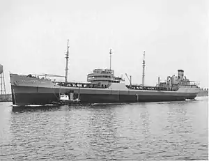 USNS Mission Santa Ana (T-AO-137) getting underway in Long Beach, California, date unknown