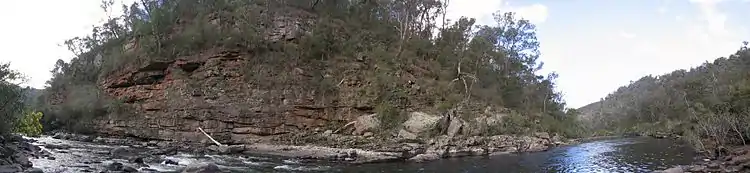 Panorama of the Mitchell River as it carves a valley through the Mitchell River National Park.