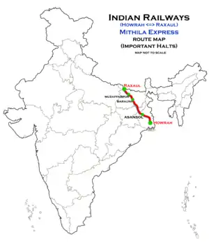 Mithila Express (Howrah - Raxaul) route map