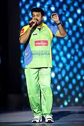 Mohanlal singing at the CCL opening ceremony