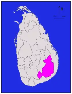 Map of Sri Lanka with Monaragala District highlighted