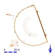 Plan showing the components of the archaeological site using a color scheme.