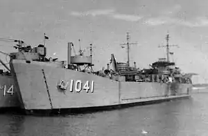 USS Montgomery County (LST-1041) moored at Little Creek Amphibious Base, Virginia, 1951