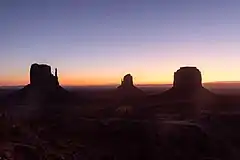 West Mitten Butte, East Mitten Butte and Merrick Butte before sunrise