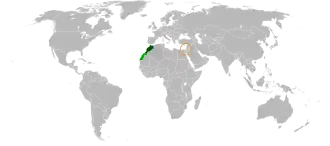 Map indicating locations of Morocco and Israel