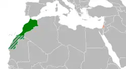 Map indicating locations of Morocco and Palestine