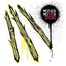 The cover shows a drawing of three yellow sticks. The band's name and album title appear in a black circle on the top right, colored in white and magenta respectively.