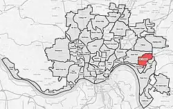 Mount Lookout (red) within Cincinnati, Ohio