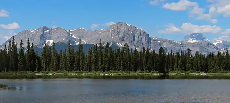 Mt. Turner centered, Mt. Morrison left, Mt. Assiniboine right