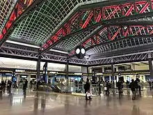 Moynihan Train Hall holiday lights display, seen in 2021