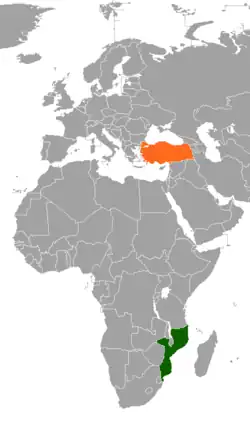 Map indicating locations of Mozambique and Turkey