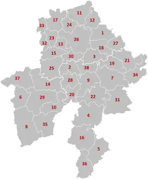 Municipal divisions of Namur (click on image for full legend).