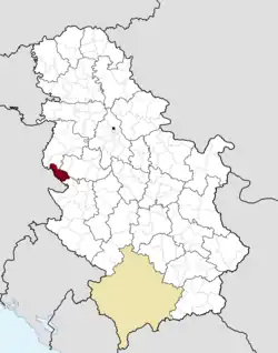 Location of the municipality of Ljubovija within Serbia