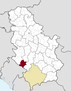 Location of the municipality of Sjenica within Serbia