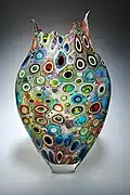 A random pattern of different murrine incorporated into blown glass by David Patchen.