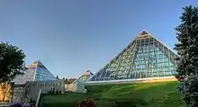 The Muttart Conservatories in the North Saskatchewan river valley in Edmonton, Alberta, Canada.