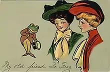 Image 8"My Old Friend Dr. Frog". Promotional postcard for "Frog In Your Throat" Company throat medicine (from Frogs in culture)