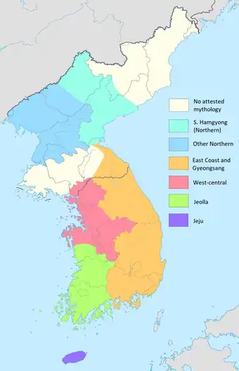 Colored map of Korea.