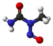 Ball and stick model of N-nitroso-N-methylurea