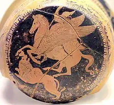 Bellerophon and the Chimera, edge of an Attic red-figure epinetron (thigh-protector used by a woman when weaving)