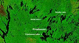 Location of Pinehouse on a NASA image of Pinehouse Lake