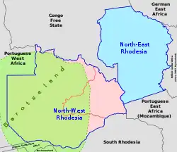 south-central Africa, 1899–1911; North-Western Rhodesia is shaded red.