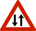 Two-way trafficWarning of two-way traffic on the road ahead.