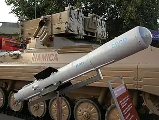 Nag missile carrier (Namica) with propellants and explosives for the Nag anti-tank guided missile (ATGM)