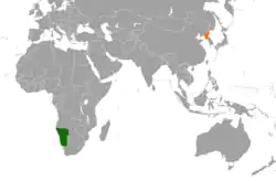 Map indicating locations of Namibia and North Korea