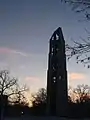 Moser Tower and Millennium Carillon at dusk.