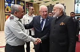 10th President of Israel Reuven Rivlin and Chief of General Staff of the Israel Defense Forces Gadi Eizenkot with PM Modi, the first Indian Prime Minister to visit Israel.