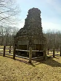 Great 4-fireplace chimney is all that is left of General Nathaniel Lyon's birthplace homestead at Nathaniel Lyon Memorial State Park.