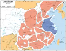 The situation in China in 1929: After the Northern Expedition, the KMT had direct control over east and central China, while the rest of China proper as well as Manchuria was under the control of warlords loyal to the Nationalist government.