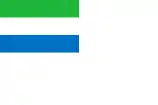 Naval ensign of Sierra Leone, has a canton with a horizontal triband of green, white, and blue (e.g. the Sierra Leone national flag).