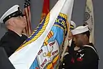 Naval Chaplaincy School and Center flag, being prepared for first graduation, 2010