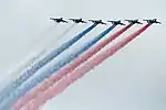 The Russian tri-colour during a flypast by Russian Naval Aviation.