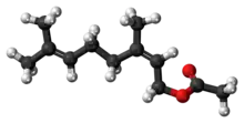 Ball-and-stick model of the neryl acetate molecule