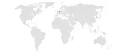 Map indicating locations of Netherlands and South Korea