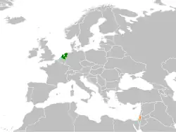 Map indicating locations of Netherlands and Palestine