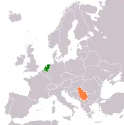 Map indicating locations of Netherlands and Serbia