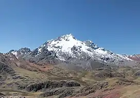 Rajuntay, one of the highest mountains of the Marcapomacocha District, as seen from the west