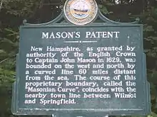 New Hampshire historical marker for Mason's Patent, named after John Mason