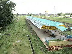 Station with a blue-green roof