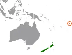 Map indicating locations of New Zealand and Samoa