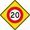 (W10-3) 20 km/h speed limit ahead