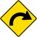 (W12-1.3/PW-18) Sharp curve between 90 and 120 degrees, to right