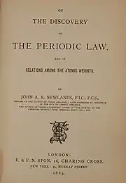 iitle page to On the Discovery of the Periodic Law and on Relations among the Atomic Weights (1884)