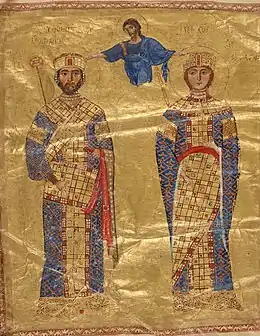 A gold and dye folio of Emperor Nikephoros III Botaneiates and Maria of Alania