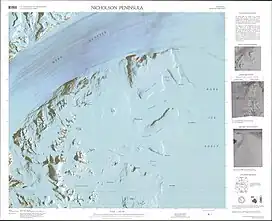 Satellite Image Map of Nicholson Peninsula and surroundings. Byrd Glacier to the northeast. Nicholson Peninsula center east.