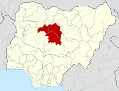 The Archdiocese of Kaduna includes the southern portion of Kaduna State which is shown here in red.